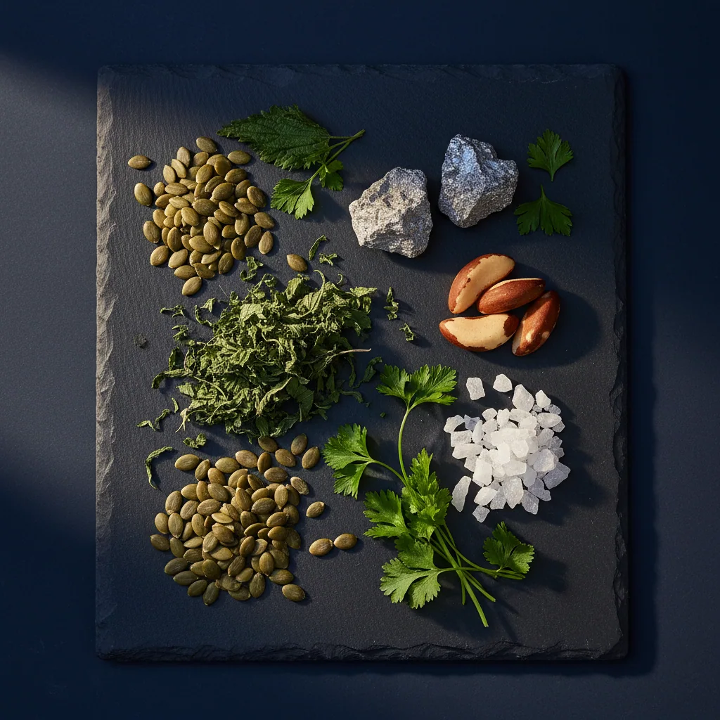 Naturlige ingredienser til kosttilskud: græskarfrø, brændenælderod, zink og selen